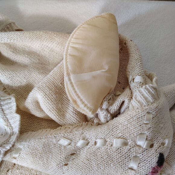 VTG Morsly Embroidered Cardigan Sweater L Ivory Ribbons Flowers Romantic Cottage - Picture 7 of 9